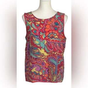 Lilly Pulitzer EUC Feelin Groovy Silk lona Shell Paisley Tank Top Boho Mod Sz M